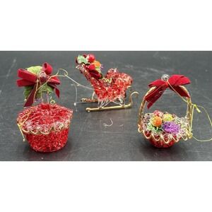 Vtg Set Of 3 Gorgeous Jeweled Beaded Kurt Adler Christmas Ornaments